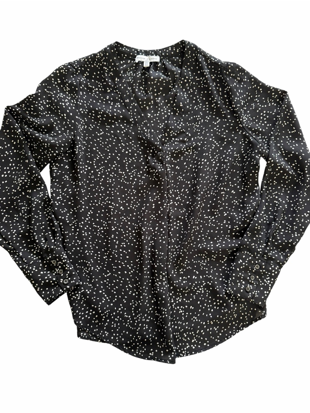 Maison D’Amelie Black & White Dot V-Neck Blouse